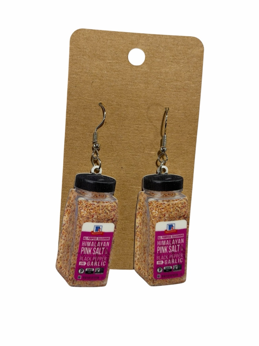 Novelty Himalayan Pink Salt Shaker Earrings with Black Caps - Style